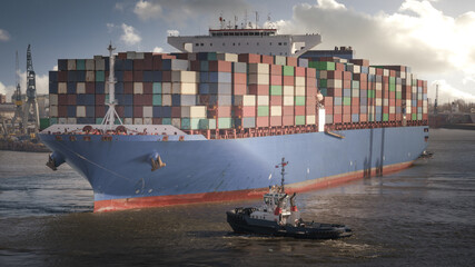 Huge container ship in the port of Hamburg 