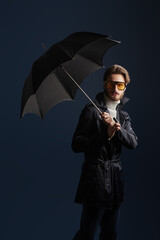 model in raincoat