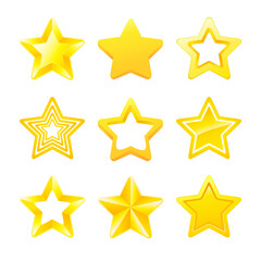 Set of different gold ranking stars. Vector golden stars collection for game icons award and rank isolated on white background. EPS10