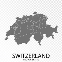 Transparent - Grey Map of Switzerland. Vector Eps 10.