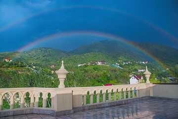 Beautiful landscape with a rainbow view from the terrace