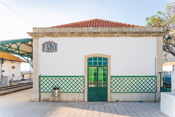 The traditional building of train station in Faro, Algarve, Portugal
