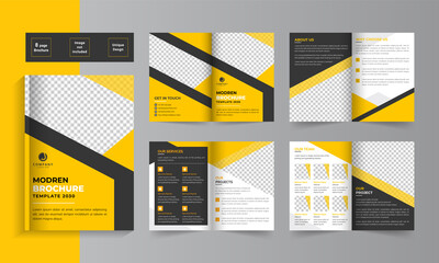 Business bifold brochure. Creative bi-fold pages brochure design. Corporate brochure template with modern, minimal and abstract design in A4 format