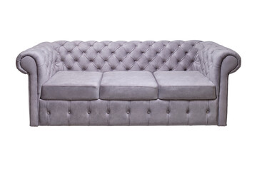 vintage grey fabric sofa isolated on white background, front view