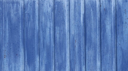 blue background of textured solid material painted blue and aged from time, empty blue backdrop with lines of planks, full frame of a fragment of a rustic metal or wooden fence