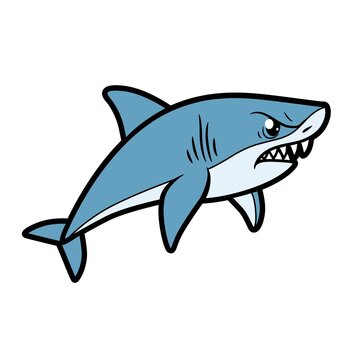 Cartoon aggressive shark color variation for coloring page isolated on white background