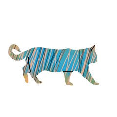 Abstract silhouette of cat, cat standing on paws, isolated on white background