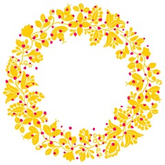 Red, yellow and orange autumn vector wreath isolated on white background