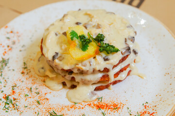 potato pancakes with sauce nicely served