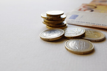 Euro coins and banknotes. Euro currency project