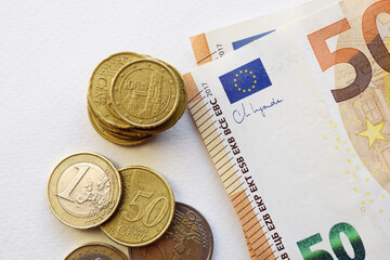 Euro coins and banknotes. Euro currency project