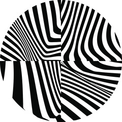 Black white line distortion illusion design. Geometric striped pattern. Vector monochrome background