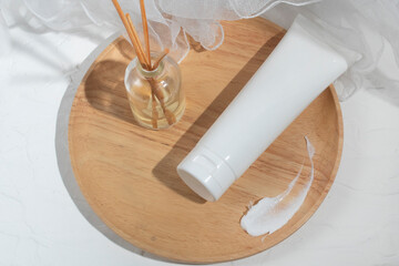 mockup of beauty fashion cosmetic makeup bottle lotion product with skincare healthcare concept on background