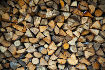  Pile of chopped birch firewood.