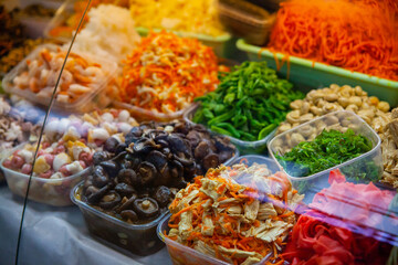 Selling various vegetables at the vegetable market