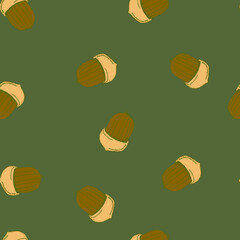 vector illustration seamless pattern acorn,oak fruit on a dark background