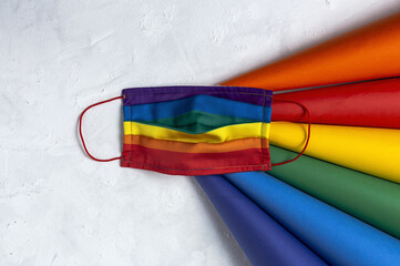 LGBT Background with Rainbow Color Protective Face Mask from above