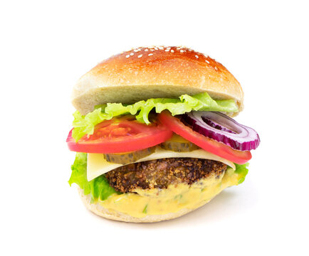 Cheeseburger isolated on a white background. Hamburger with cheese. Burger isolated
