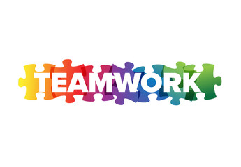 Teamwork Lettering  Made from Puzzle Pieces