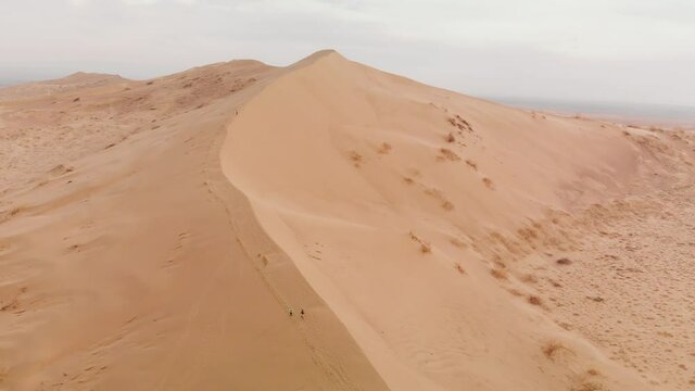 Aerial of sand dunes in Altyn Emel national park in Kazakhstan