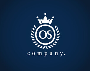 Beautiful Calligraphy Letter  OS, SO, O or S emblem for logo, card, badge, antique, restaurant, cafe, boutique, hotel, heraldic, jewelry, product, or company name. Luxury letter with a laurel wreath. - obrazy, fototapety, plakaty