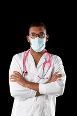 dark skin doctor with pink stethoscope