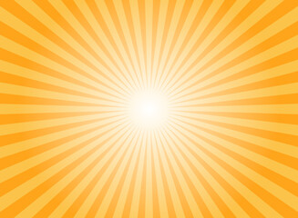 Sunlight rays horizontal background. Bright orange color burst background. Vector illustration.