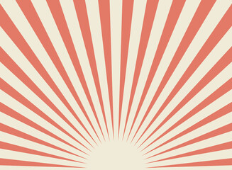 Sunlight retro wide horizontal background. Pale red and beige color burst background.