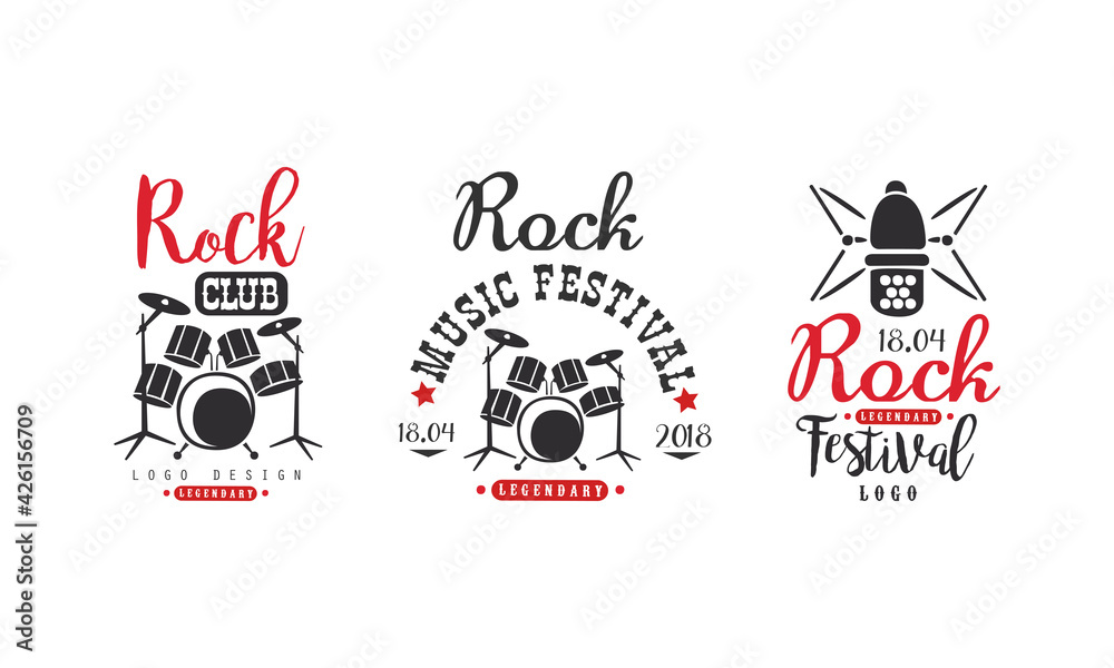 Sticker Rock Club Logo Set, Music Festival Retro Badges Vector Illustration