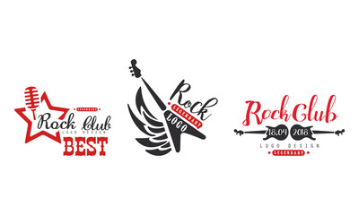 Legendary Rock Logo Original Design Set, Music Festival, Sound Studio Retro Badges Vector Illustration