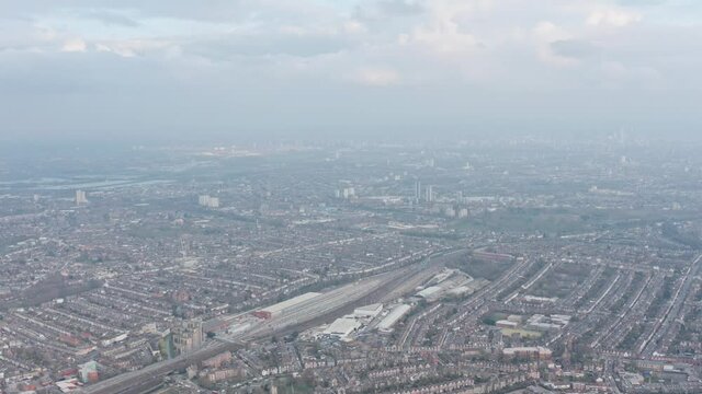 high aerial shot of Hornsey suburban north London