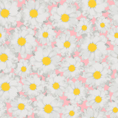 Floral pattern with white chrysanthemums on a pink background. 