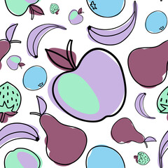 Modern seamless vector pattern abstract silhouettes of summer fruits in cold tones