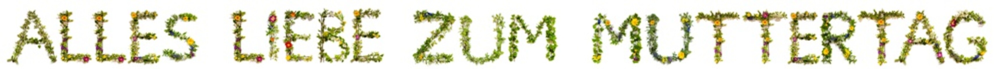Flower And Blossom Letter Building Word Muttertag Means Mothers Day