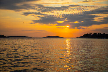 Beautiful orange sunset over sea in Croatia
