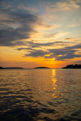 Beautiful orange sunset over sea in Croatia