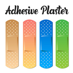 Realistic color Adhesive Plasters Set. Aid Band Plaster Strip Medical Patch Set. Vector