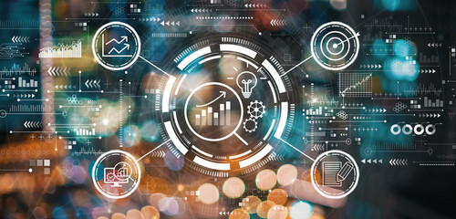 Data Analysis concept with blurred city lights