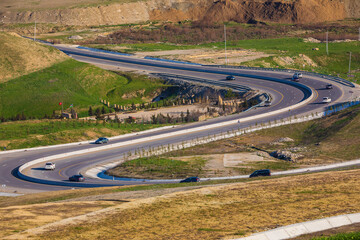 The road through the pass in the mountains