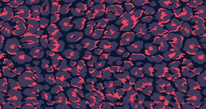 Digital animation of red light trails over leopard print texture against black background
