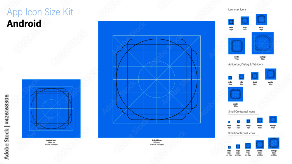 Wall mural ready to use android guide and sizing for application logo, vector app icon size set, application ic