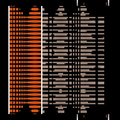 stylized architectural high-rise multi-storied dwelling in grey and black background with orange coloured portion