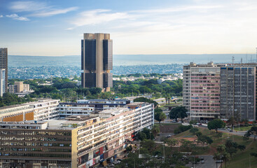 Aerial view of Brasilia and Central Bank of Brazil headquarters building - Brasilia, Distrito Federal, Brazil