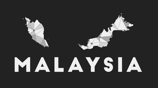 Malaysia - communication network map of country. Malaysia trendy geometric design on dark background. Technology, internet, network, telecommunication concept. Vector illustration.