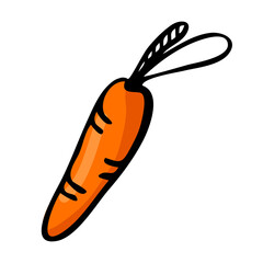 Doodle art orange carrot isolated on white background. Simple vegetable clipart for recipe, menu, cafe or restaurant identity, decor. Healthy food, vegetarian