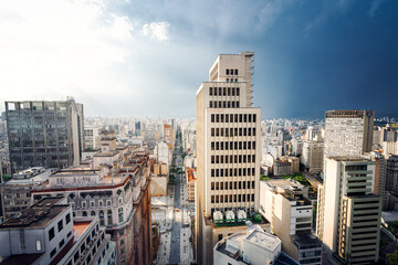 Fototapeta na wymiar Aerial view of downtown Sao Paulo and Sao Joao Avenue - Sao Paulo, Brazil