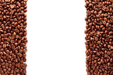 Coffee beans background on white background