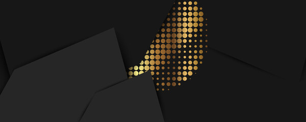 A universal version of the basis for a Wedding or Christmas gold elements dots circles and lines design black background abstract shiny color golden