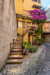 Entrance of an old apartment building in Malcesine, Italy.