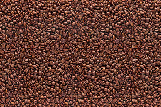 Coffee beans seamless background. Top view